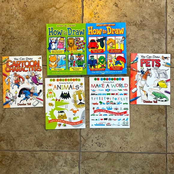 Other - Set of 6 Kids/Children’s Drawing Books- Cartoons, Pets, Animals, Everyday